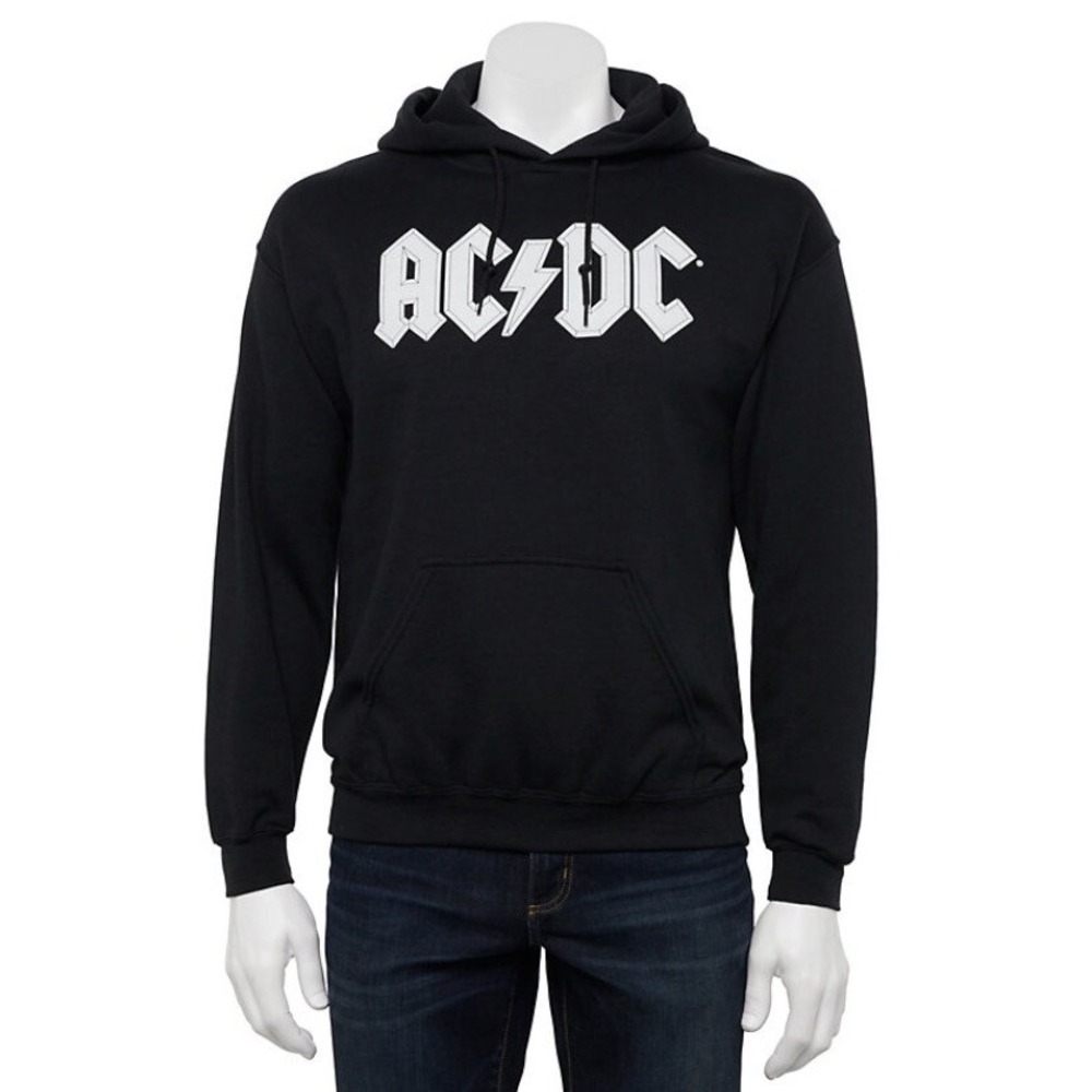 AC/DC Band Logo Black Pullover Hoodie Sweatshirt Men's Size L‎ Rock Music Merch